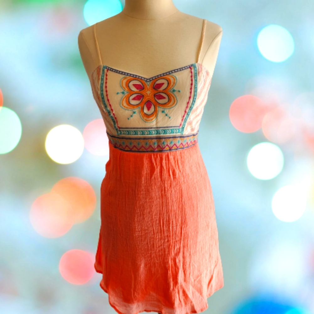 Altar'd State Coral Embroidered Summer Dress Women's Size Large